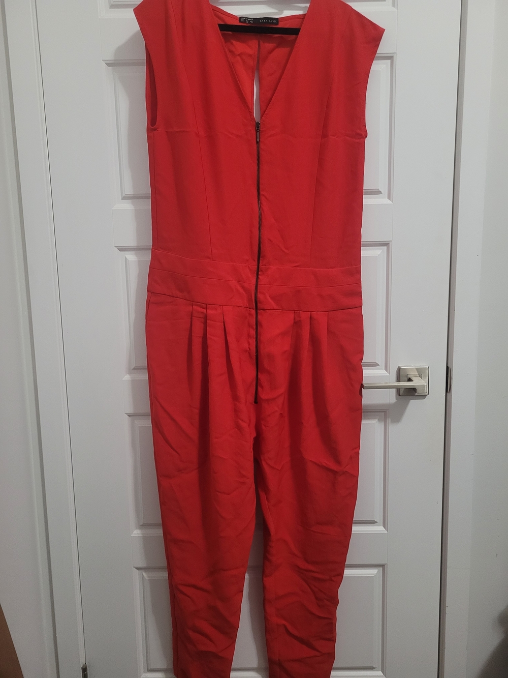 Zara Bright Red Sleeveless Zip-Front Jumpsuit
